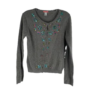 Glam Souls Cashmere Wool Blend Cardigan Rhinestone Brown Size S/M thumbnail 3