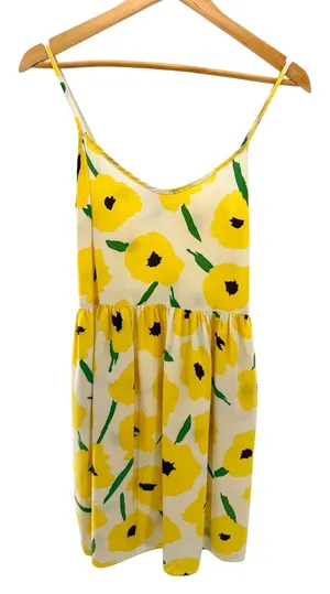 Hutch Yellow Floral Poppy Print Cami Mini Dress Spaghetti Strap Pockets Flaw thumbnail 1