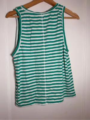 J. Crew Factory Green and White Striped girlfriend Tank Top size medium thumbnail 3