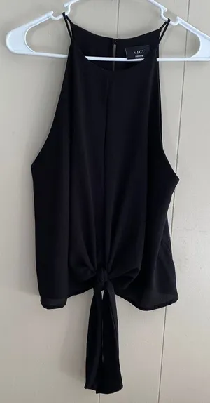 VICI Black Tie Front Halter Top | Chic Sleeveless Blouse Size M thumbnail 1