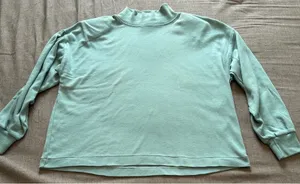 Vintage Pari Sport Club Mock Neck Shoulder Pad Sweatshirt Sage Green Womens M thumbnail 1