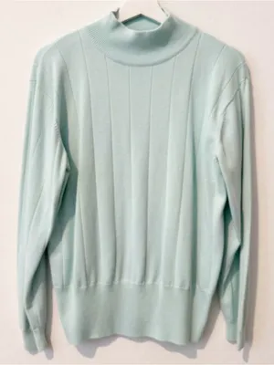 Dressbarn Sweater Size Large Blue Vintage Mock‎ Neck Ribbed Trim Coquette Core thumbnail 1