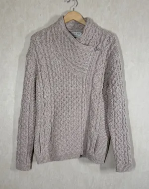 Boston Irish 100% New Merino Wool Asymmetrical Side Zip Cable Knit Sweater L thumbnail 1