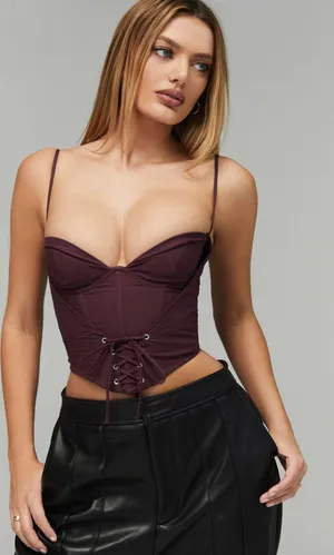 Mistress Rocks Plum Lace Up Corset thumbnail 2