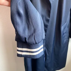 Belle Vere Navy Blue Belted Trench Coat Jacket Unique‎ Sleeves Satin Feel Sz S thumbnail 3