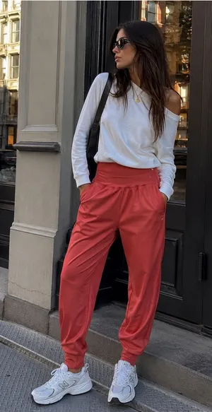 Old Navy Coral-Red Jogger Leggings Pants thumbnail 1