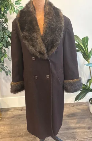 Vintage JP 1893 Women's Wool Brown‎ Faux Fur Trim Double Breasted Coat Size 8 thumbnail 1