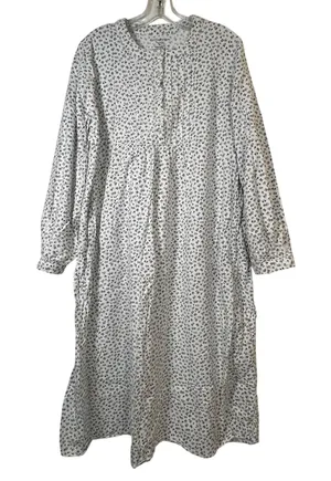 Croft & Barrow Intimates Womens XL White Grey Floral Cotton Flannel Nightgown thumbnail 1