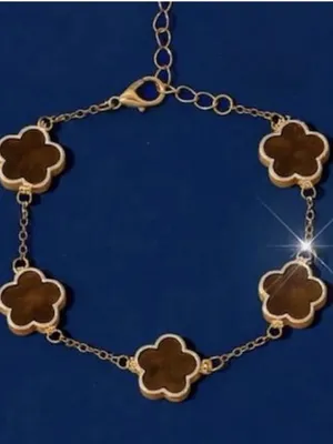 18K Gold Plated Brown Flower Necklace SET Stainless steel Womens Jewelry thumbnail 5