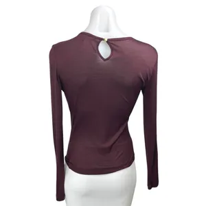 Intermix Purple Long Sleeve Pleated Ruched Slim Fit Crop Blouse Shirt Top Size S thumbnail 2