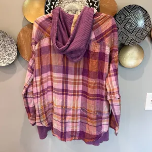 We The Free Free People Purple Creek Canyon Button Down Waffle Knit‎ Top thumbnail 3