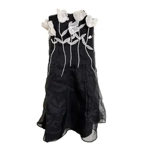 Maeve 3D Floral Strapless Midi Dress – Black & White – XS thumbnail 3