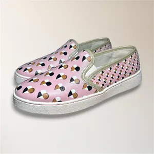 Coach 8B Pink Heart Print Slip On Sneakers Metallic Gold Trim FG2113‎ Travel thumbnail 7