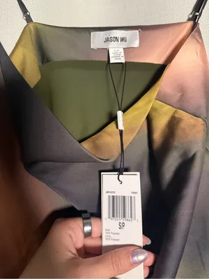 Jason Wu Satin Printed Green Cowl Neck Camo Blouse Size Small thumbnail 6
