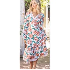 NEW Floral V Neck Flowy Tassel Maxi Long Puff Sleeves Casual Dress M 8/10 thumbnail 5