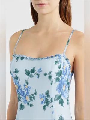 Reformation Lilibet ruffle hem midi dress in blue floral Fresh Air print NEW thumbnail 2