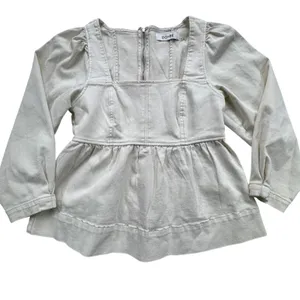 DO+BE Cream Heyward Denim Peplum Top Womens XS Ivory Square‎ Neck Puff Sleeve thumbnail 11