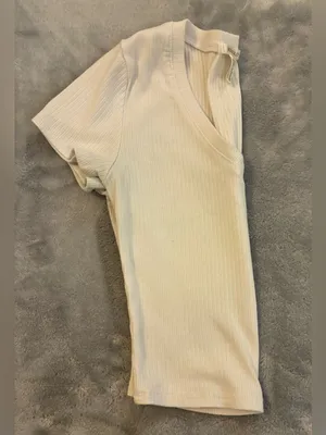 Bozzolo Women’s Ribbed V-Neck Short Sleeve Top - White Size Medium thumbnail 6