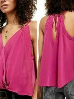 Free People Fuchsia V-Neck Draped Ring-Shoulder Camisole thumbnail 9