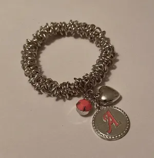Women’s Stretchy Bracelet Silver Tone / Pink Initial / Letter A thumbnail 4