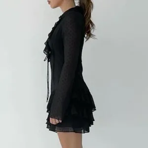 NWT Rumored Waterfall polka dot sheer Mini dress Black Size M thumbnail 4