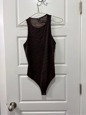 EXPRESS Sleeveless Zebra Print Bodysuit in Dark Brown and Black size small thumbnail 2