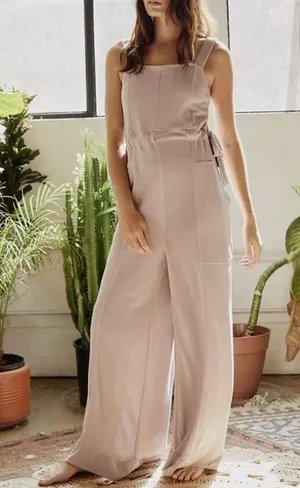 Free People Jumpsuit wide leg its a cinch womens Purple (medium) athleisure boho thumbnail 1
