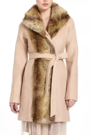 Anthropologie Elevenses Divna Wool Coat Faux Fur Collar & Trim Size 0 Blush Pink thumbnail 1