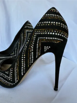 Aldo Lardonna Black Pointed Toe Stiletto Pumps Gold Silver Rhinestones Size 7 thumbnail 5