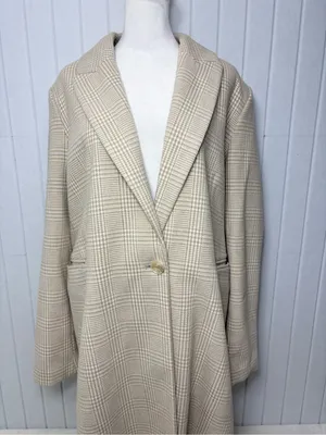 Primark Cream Plaid Long‎ Blazer Jacket Size 12 thumbnail 4