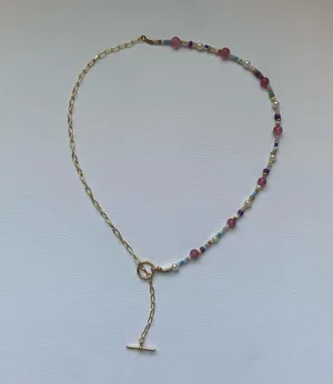Gold Half Paperclip Half Beaded Handmade Necklace thumbnail 3