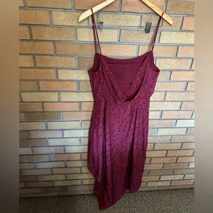 By Anthropologie Asymmetrical Slip Midi Dress Maroon Floral Printed Size 12 thumbnail 13