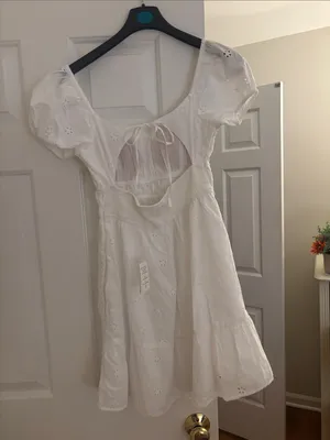 Women’s White Eyelet Sundress - Classic Puff Sleeve thumbnail 2