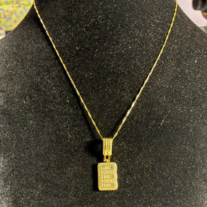 Sparkling Gold tone Initial "E" Square Pendant Necklace thumbnail 3