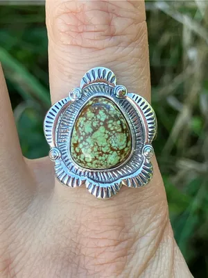 Genuine Green Turquoise Sterling Silver Ring Size 8 thumbnail 1
