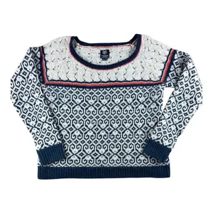 American Eagle Fair Isle Heart Wool Alpaca Blend Pointelle Sweater XL Navy Blue thumbnail 2