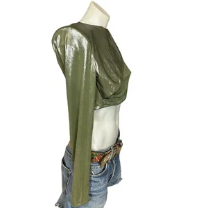 NBD Metallic Green One Shoulder Crop Top LARGE Asymmetric Club Rave Revolve $158 thumbnail 6