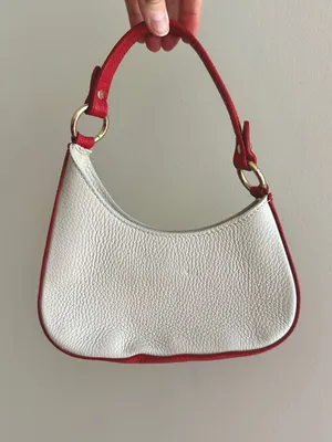 Micro Italian Leather Handbag / Crossbody Bag, Red/White, Mini Halfmoon thumbnail 3