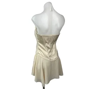 Tic Toc Cream Gold Strapless Lace Up Party Night Club Corset Mini A-line Dress M thumbnail 3