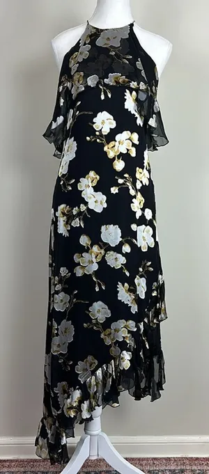 Alice + Olivia Silk Floral Asymmetrical Maxi‎ Dress Size 2 thumbnail 1