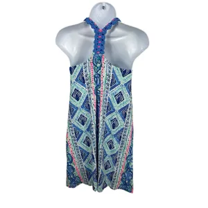 Lilly Pulitzer Braided Halter Dress Pink Blue Geometric Print Shift Dress XXS thumbnail 2