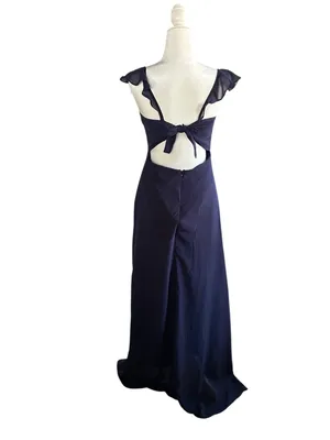 Lulu's Sweetest Entrance Deep Navy BlueRuffled Shoulder Tie-back Maxi Dress thumbnail 4