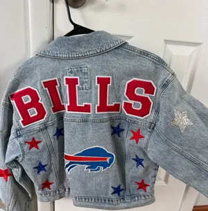 Abercrombie & Fitch Oversized Denim Buffalo Bills Patch Jacket 🦬 thumbnail 4