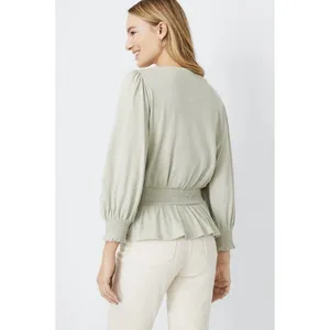 NWT Women's Ann Taylor Smocked Square Neck Puff Sleeve Blouse Top Sage Sz Large thumbnail 2