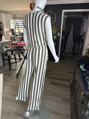 Caution to the Wind Black and White Striped Knit Surplice Jumpsuit thumbnail 3