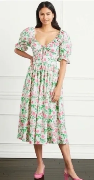 HILL HOUSE The Ophelia Nap Midi Pink Roses Dress Size Small thumbnail 1