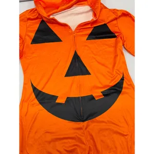 Halloween Pumpkin Jack-O-Lantern Hooded Jumpsuit Costume Orange Women L thumbnail 3