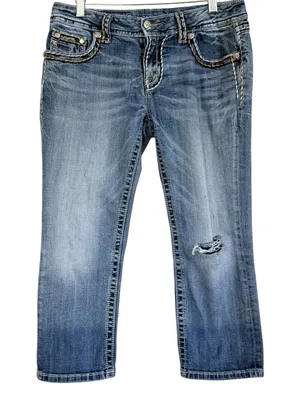 Miss Me Signature Cuffed Capri Jeans Womens 30 Rhinestone Flap Pocket Y2K thumbnail 1