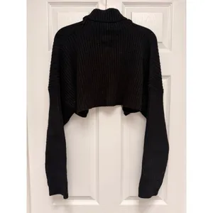 Zara Womens Ribbed Knit Ultra Cropped Turtleneck Sweater Black Small thumbnail 2
