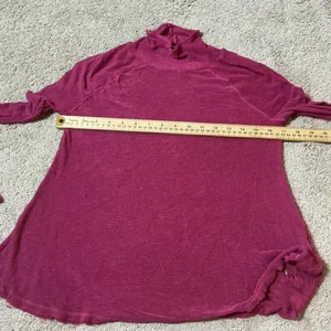 Free People Pink Sheer Long Sleeve Turtleneck Asymmetrical Raw Hem Top‎ XS thumbnail 5